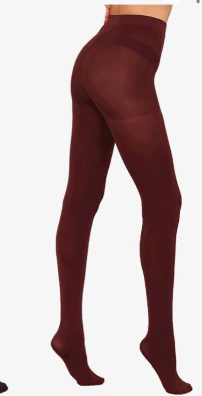 Photo 1 of HA WA Burgundy Tights for Women, 2 Pairs Opaque 60D Tights with Control Top Waistband