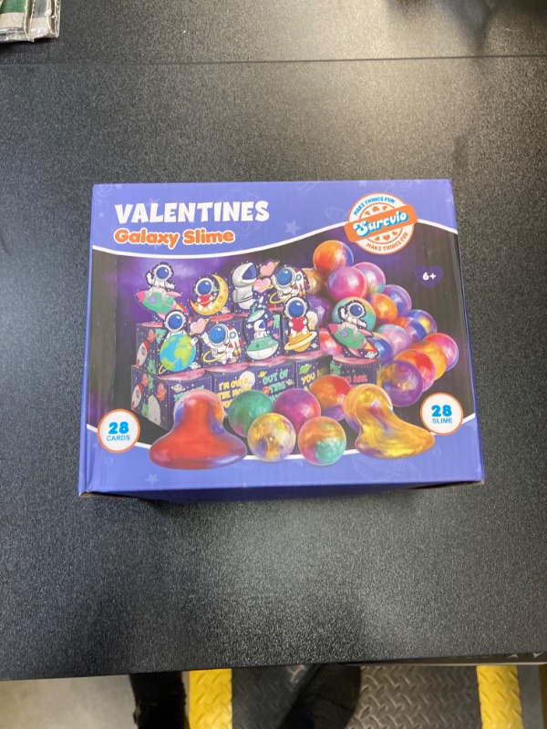 Photo 3 of 28 Pack Valentines Day Gifts for Kids, Galaxy Slime with Greeting Card Box Stress Relief Fidget Toy for Kids Party Favor, Valentine's Day Classroom Exchange Prizes Gift Set Style 2