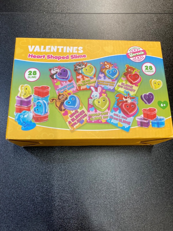 Photo 3 of 28 Pack Valentines Day Gifts for Kids, Heart Slime with Animal Theme Greeting Cards Stress Relief Fidget Toy for Kids Party Favor, Valentine's Day Classroom Exchange Prizes Gift Set Style 2