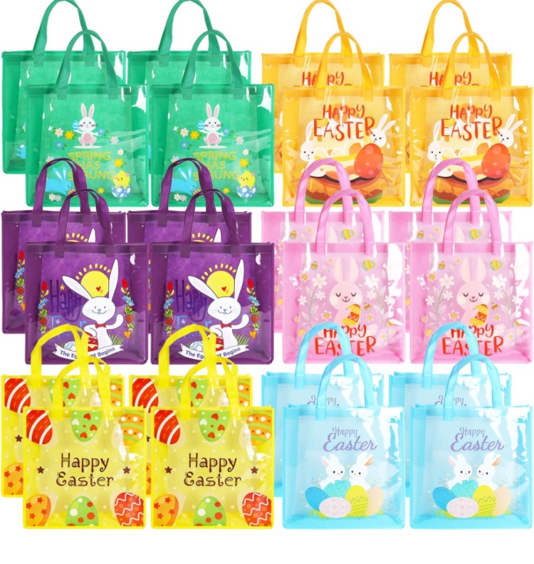 Photo 1 of 24PCS Happy Easter Egg Hunt Bags Easter Bunny Carrot Chick Egg Gift Bags with Handles, Easter Treat Bags, Multifunctional Non-Woven Easter Bags for Gifts Wrapping, Egg Hunt Game, Easter Party Supplies