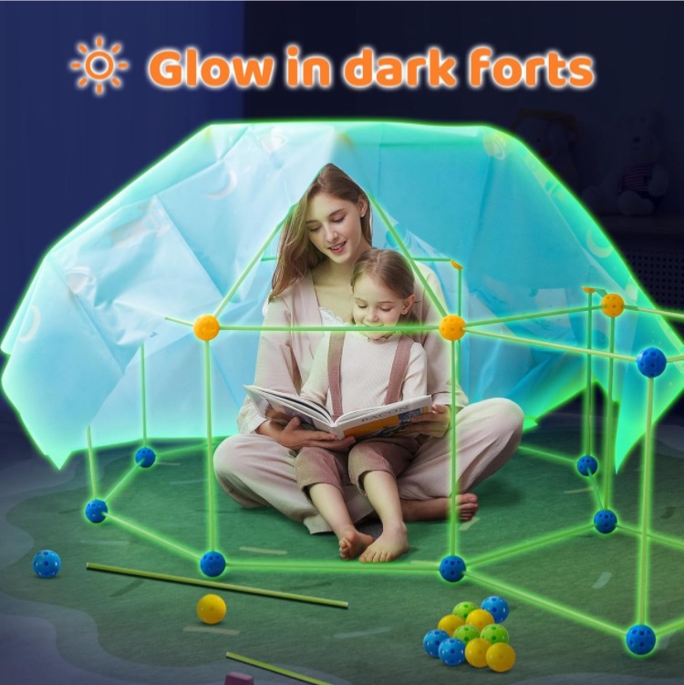 Photo 1 of Fort Building Kit for Kids Glow in The Dark - Starry Sky Forts - 100 Pieces - Toys for 3+ Years Old Boys Girls - Play Tent Tower Indoor & Outdoor Pack of 2