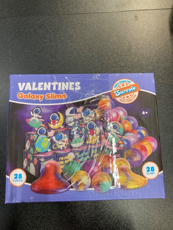 Photo 1 of 28 Pack Valentines Day Gifts for Kids, Galaxy Slime with Greeting Card Box Stress Relief Fidget Toy for Kids Party Favor, Valentine's Day Classroom Exchange Prizes Gift Set Style 2