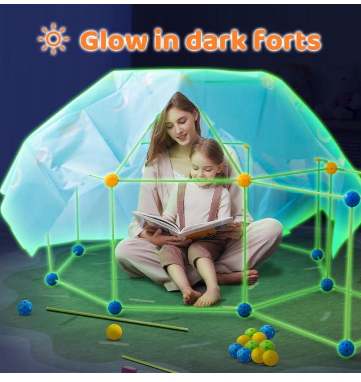 Photo 1 of Fort Building Kit for Kids Glow in The Dark - Starry Sky Forts - 100 Pieces - Toys for 3+ Years Old Boys Girls - Play Tent Tower Indoor & Outdoor, Bundle of 2