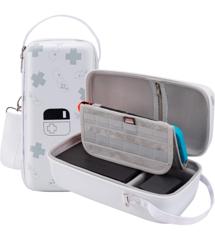 Photo 1 of Carry Case Compatible with Nintendo Switch and New Switch OLED Console - Portable Hard Shell Travel Switch
Storage Bag Protective Pouch with Pockets for Accessories and Games, White