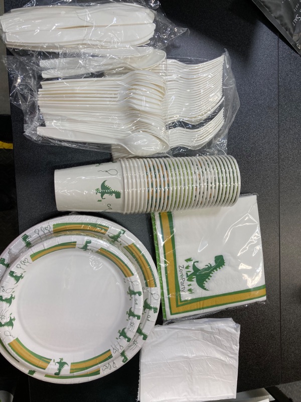 Photo 1 of 212pcs Wild Animal Party Decorations 30 Guests, Zoo Pals Paper Plates Cups Napkins TrashBag T-Rex Dinosaur Zebra Giraffe Leopard Party Supplies + Kids Activities for Jungle theme Birthday Decorations 30 Animal Stripes with doodles
