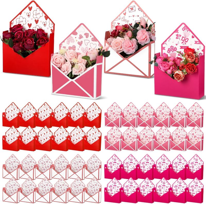 Photo 1 of 100 Pcs Florist Bouquet Envelope Box 9.3 x 3 x 6.5 Inch Flower Bouquet Packaging Gift Paper Boxes Folding Flower Boxes for Wedding Birthday Party Mother's Day Decoration