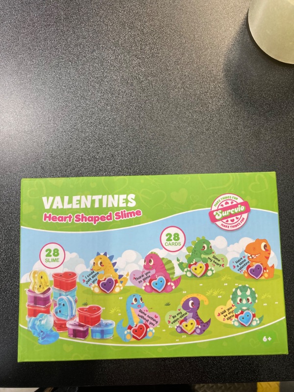 Photo 3 of 28 Pack Valentines Day Gifts for Kids, Heart Slime with Dinosaur Greeting Cards Stress Relief Fidget Toy for Kids Party Favor, Valentine's Day School Prize Classroom Exchange Gift Set Style 3