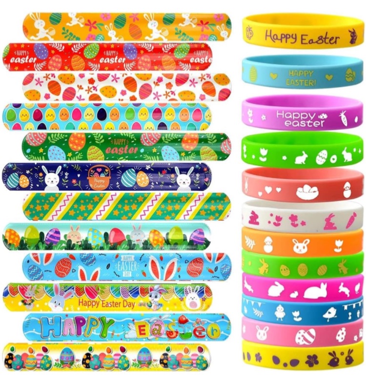 Photo 1 of 48Pcs Easter Party Favors Silicone Bracelets Slap Bracelets Assorted for Kids Girls Boys Toddlers Easter Egg School Classroom Exchange Prizes Gifts