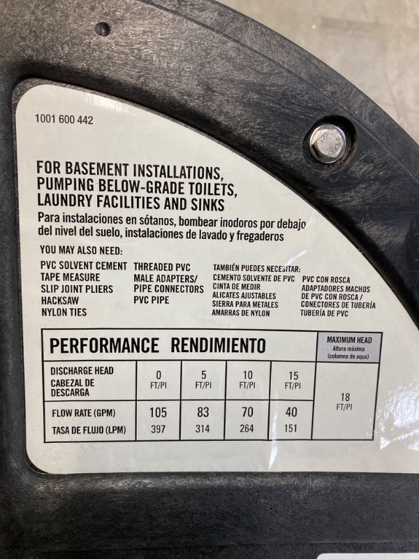 Photo 5 of Everbilt 1/2 HP Submersible Pre-Plumbed Sewage Ejector Basin System