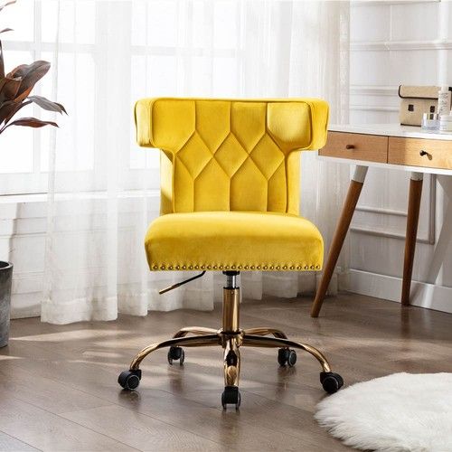 Photo 1 of (EXAMPLE PHOTO) wing back velvet mustard rolling chair