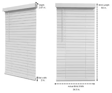 Photo 1 of 2 items

White Cordless Faux Wood Blinds for Windows with 2 in. Slats - 35 in. W x 64 in. L (Actual Size 34.5 in. W x 64 in. L)