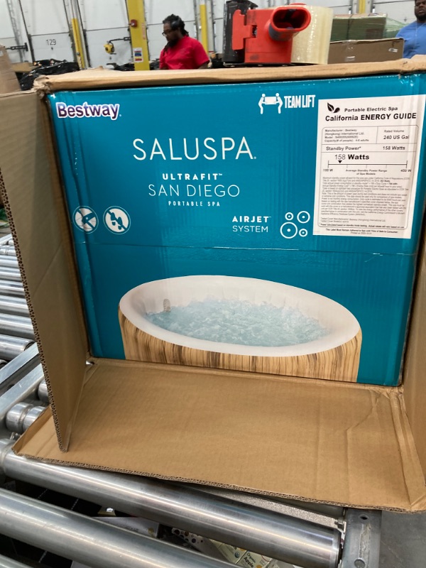Photo 1 of Bestway SaluSpa San Diego UltraFit EnergySense Inflatable Hot Tub Spa (77" x 26") | Portable Hot Tub with Energy-Efficient Cover and Built-in Pump | Fits Up to 4-6 Persons | Brown Wood