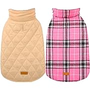 Photo 1 of  black and pink 2 pack Kuoser Dog Coat, Reversible Waterproof Winter Coat, Medium, Pink, Fleece Lined, Adjustable, Leash Hole, British Plaid forto Large Dogs