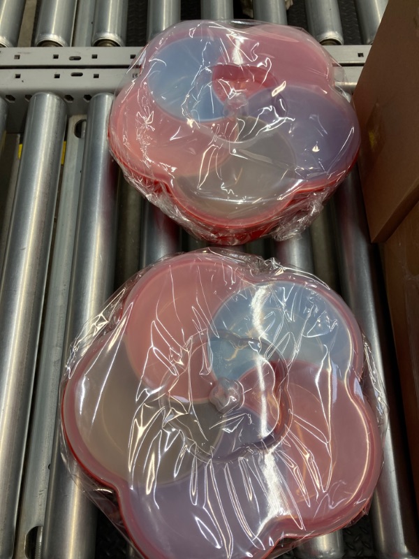 Photo 1 of 2 Pcs Divided Snack Serving Tray with Lid 10 Inch Compartment Veggie Box Container Colored Plastic Fruit Serving Tray Container for Nuts Candy Veggie Appetizer Platter(Flower)