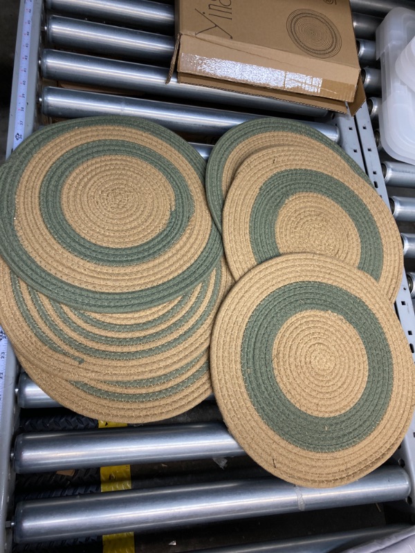 Photo 2 of 13.5" Round Woven Placemats Set of 6 Large - Cotton Rope Boho Place Mats Table Mats Set - Thick Heat Resistant Kitchen Trivet Hot Pads Pot Holder for Dining Table(Edition of Harvest by YINGJIE) Edition of "Harvest" 13.5" Round Set of 6