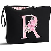 Photo 1 of 2 pack Vavabox A-Z Personalized Makeup Bag,Birthday Gifts for Women Mom,Gifts for Best Friend,Bride Bridesmaid Cosmetic bag (Black, R) R Black