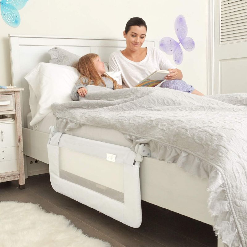 Photo 1 of ComfyBumpy Toddler Bed Rail Guard | Bed Rails for Kids, Twin, Full, Queen & King Size Bed - Adjustable Bed Rail for Toddlers - Swing Down Baby Bed Side Rail - White, Regular (35.5" x 19.5")