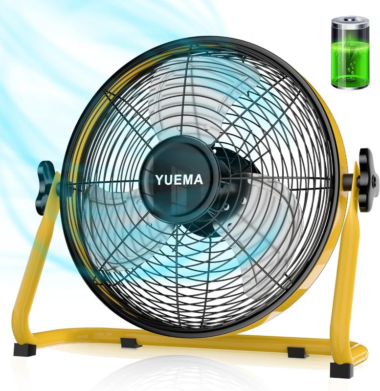 Photo 1 of Battery Operated Floor Fan - Rechargeable Powered Fan Cordless High Velocity Metal Blade Portable Fan for Camping Travel Patio Tent Indoor/Outdoor Fan 12 Inch 360 Degree Manual Tilt 12 Speed