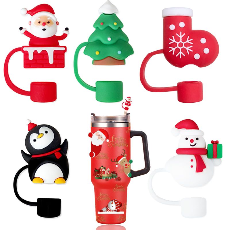 Photo 1 of *** BUNDLE 3 Pack*** 5 pcs Christmas Straw Covers Cap Toppers Compatible with Stanley 30&40 oz Tumbler Cups,Reusable Cute Silicone Straw Tips Lids Protectors for 0.4 in/10mm Stanley Cups Straws Accessories 31-5 pcs