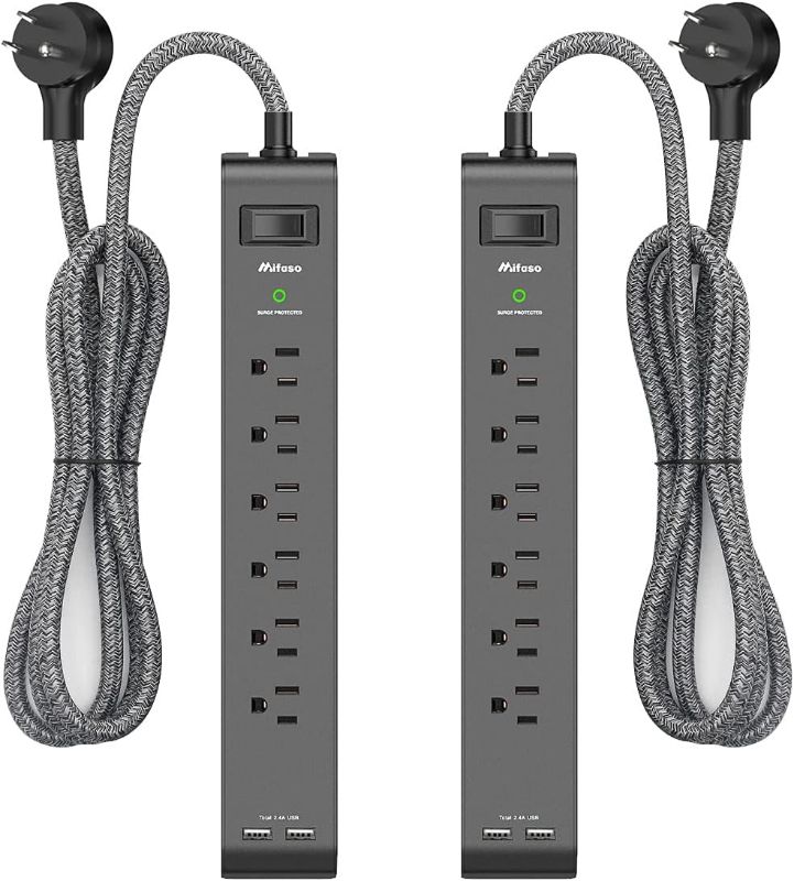 Photo 1 of 2 Pack Surge Protector Power Strip with 6 Outlets 2 USB Ports 5-Foot Long Heavy-Duty Braided Extension Cords Flat Plug 900 Joules 15A Circuit Breaker Wall Mount for Home Office ETL Listed