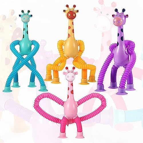 Photo 1 of 4 Pcs Telescopic Suction Cup Giraffe Toy, Funny Pop Tubes Sensory Toy for Toddlers, Educational Fidget Toys for Anxiety Kids for 3 4 5 6 7 8 9 Year Old Boys Girls