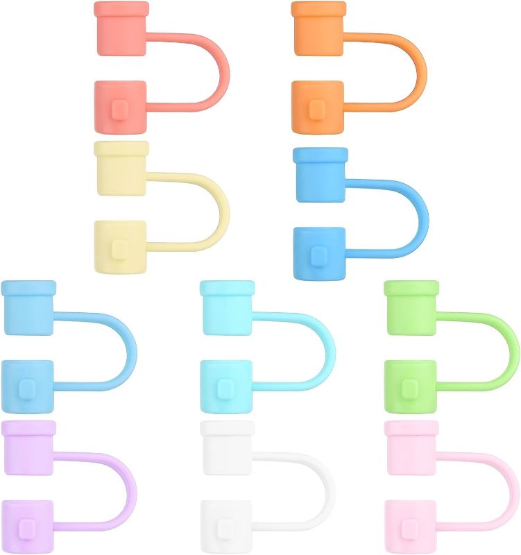 Photo 1 of 10 Pieces Silicone Straw Cover Set Reusable Drinking Straw Tips Compatible with 6-8mm Straws 10 Colors Available Perfect for Traveling, Picnicking, Fitness, Party Decoration and Protection