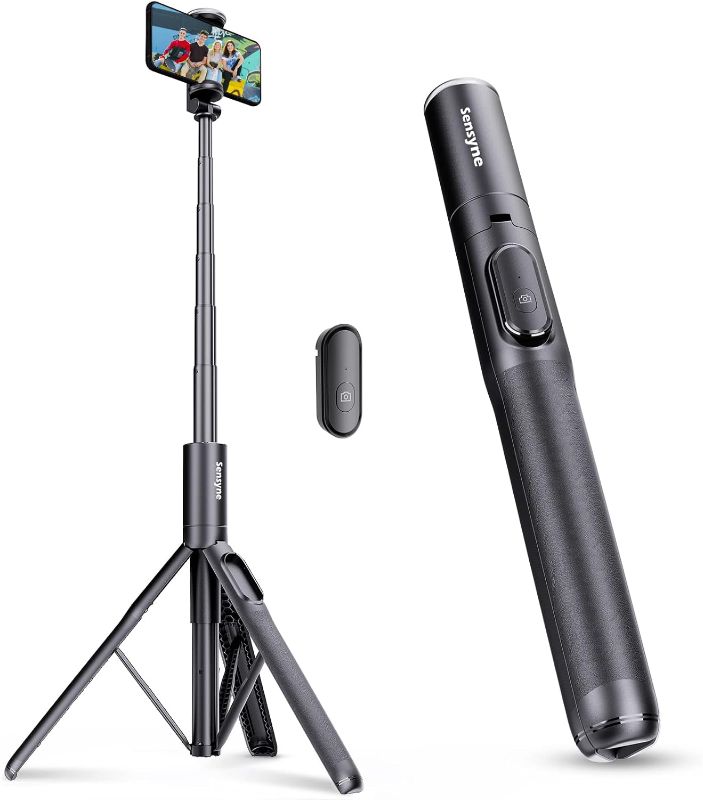 Photo 1 of Sensyne 60" Phone Tripod & Selfie Stick, Lightweight All in One Phone Tripod Integrated with Wireless Remote Compatible with All Cell Phones for Selfie/Video Recording/Photo/Live Stream/Vlog?Black?