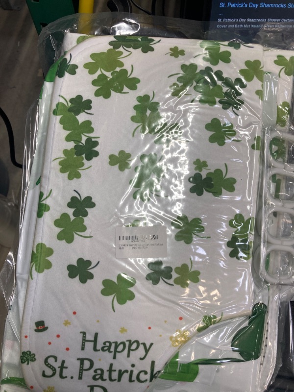 Photo 2 of ( ** EXAMPLE PHOTO **) St. Patrick's Day Shamrocks Shower Curtains Set 4Pcs with Non-Slip Rugs, Toilet Lid Cover, and Bath Mat, Ireland Green Bathroom Curtain with 12 Hooks 72 x 72 Inch