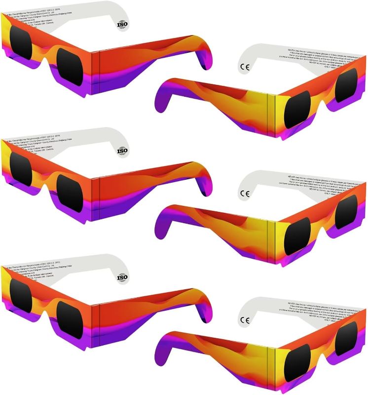 Photo 1 of (**EXAMPLE PHOTO**) 6 PCS Solar Eclipse Glasses 2024, CE & ISO 12312-2 Certified AAS Recognized Paper Glasses, Eye Protection Approved for Direct Sun Viewing, Sun Safe Shades for 2024 Total Solar Eclipse-A02