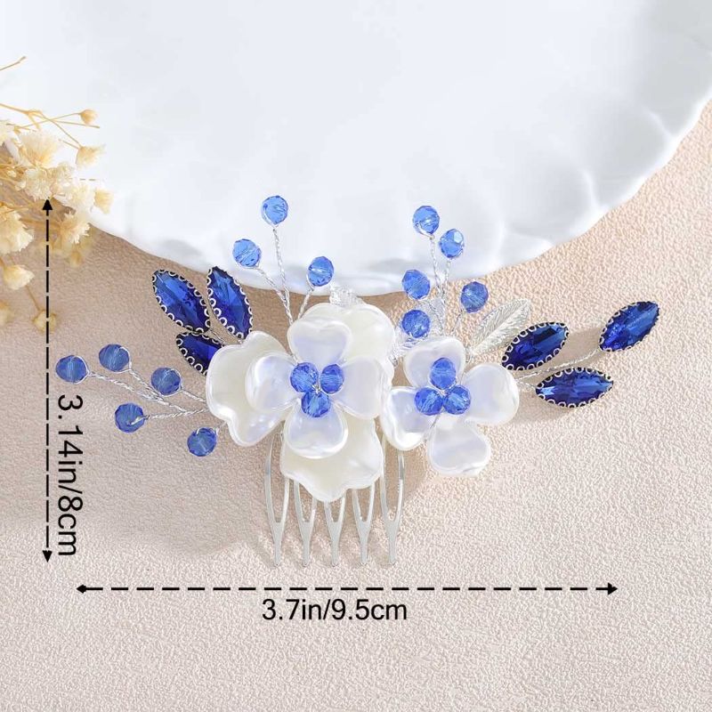 Photo 1 of (**EXAMPLE PHOTO **) Campsis Wedding Hair Side Comb Blue Rhinestone Bridal Hair Accessories for Bride and Bridesmaids Flower Hair Accessories for Women and Girls