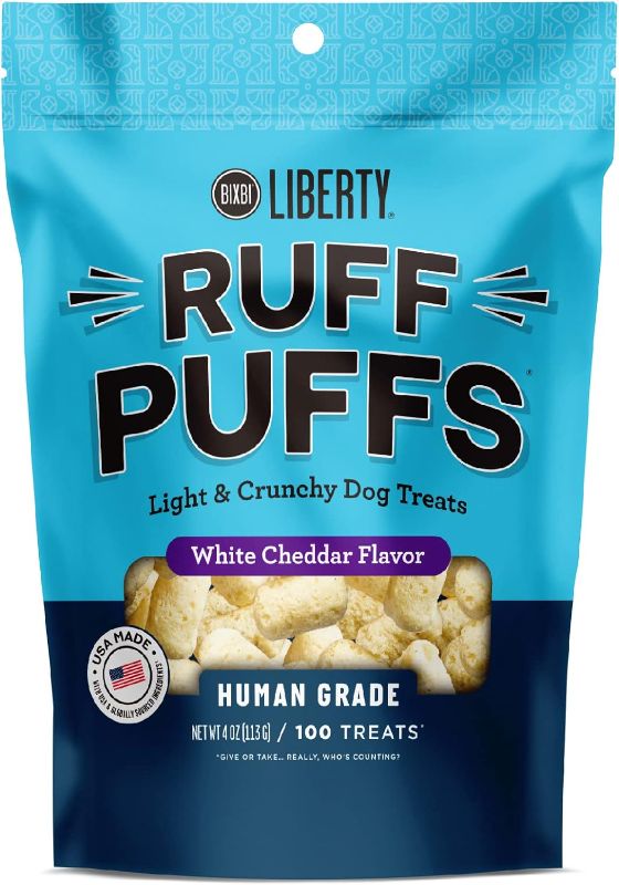 Photo 1 of  BIXBI Liberty Ruff Puffs, White Cheddar (4 oz, 1 Pouch) - Crunchy Small Training Treats for Dogs - Wheat Free and Low Calorie Dog Treats, Flavorful Healthy and All Natural Dog Treats