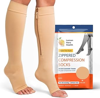 Photo 1 of Lemon Hero Short Zipper Compression Socks for Women and Men Open Toe 15-20 mmhg Medical Zippered 