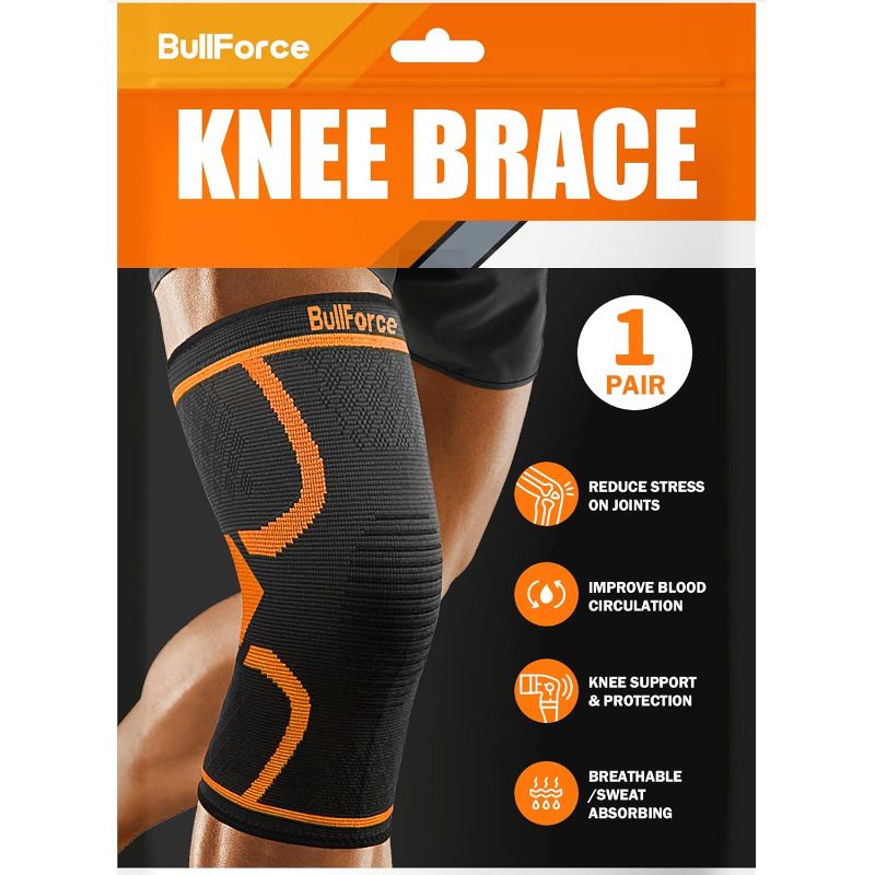 Photo 1 of *** bundle pack *** Knee Brace (1 pair ), Knee Compression Sleeve for Knee Pain, Knee Braces for Knee Pain Women & Men, Sports Knee Pads, Knee Sleeve for Meniscus Tear, ACL, Arthritis Pain Relief, Orange Medium Orange ( 2 pack ) 