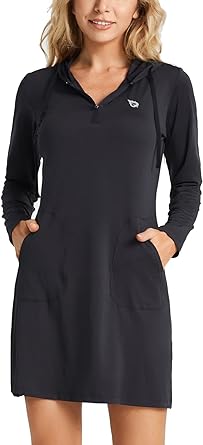 Photo 1 of BALEAF Women's Long Sleeve Zip Beach Coverup UPF 50+ Sun Protection Hooded Cover Up Shirt Dress with Pockets