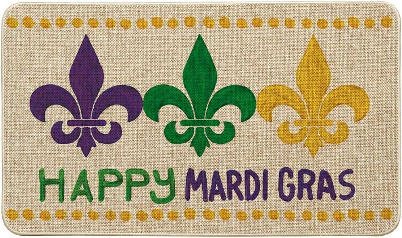 Photo 1 of ( 4 Floor Mat ) Artoid Mode Polka Dot Irises Happy Mardi Gras Doormat, Carnival Home Decor Low-Profile Switch Rug Door Mat Floor Mat for Indoor Outdoor 17x29 Inch