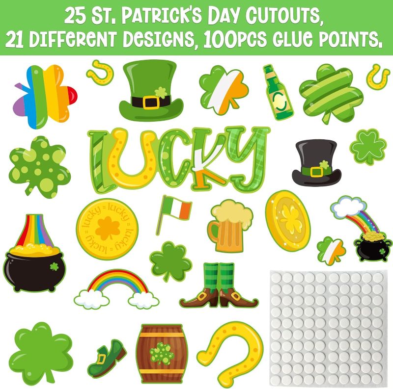 Photo 1 of 25 Pieces St. Patrick's Day Cutouts Lucky Shamrock Cutouts for Home Classroom St. Patrick's Day Bulletin Board Decorations