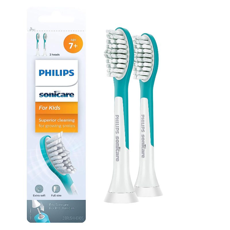 Photo 1 of *** bundle pack *** Philips Sonicare for Kids 7+ Genuine Replacement Toothbrush Heads, 2 Brush Heads, Turquoise and White, Standard, HX6042/94 ... ( 3 packs ) 