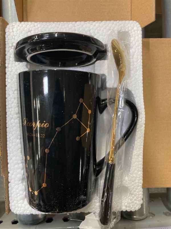 Photo 2 of ( gold spoon ) New Home Mugs Twelve Constellation Creative Couple Drinking Black and White Water Cups Home Drinking Cups Office Coffee Tea (Color : Black Scorpio)