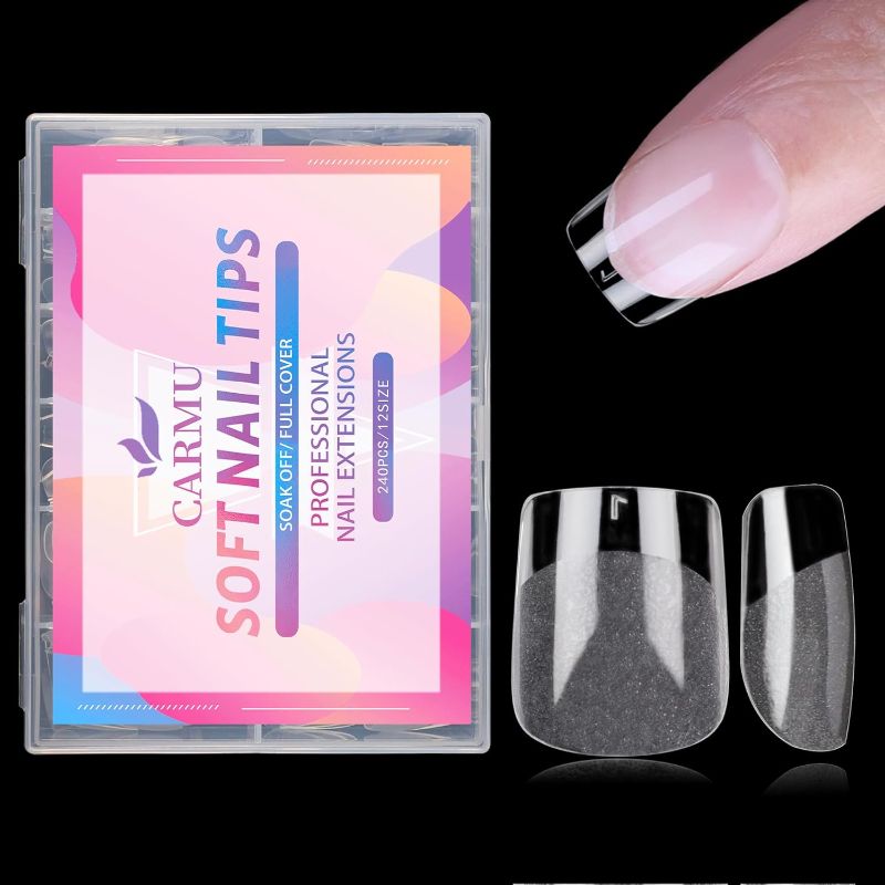 Photo 1 of *** Bundle Pack *** Extra Short Square Nail Tips, 240pcs Soft Gel Full Cover Half Matte Acrylic Nails Tips, 12 Sizes Pre-Shaped Short Square Press on Nails False Clear Square Nail Tips for Nail Extension DIY Salon ( 2 pack ) 