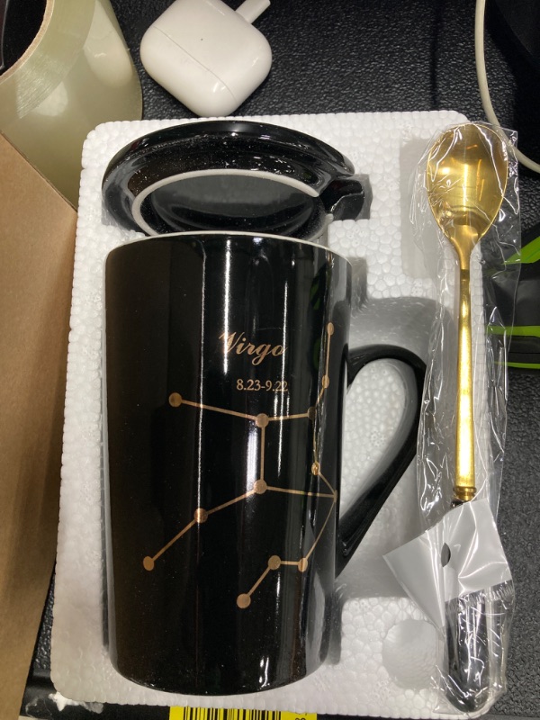 Photo 2 of 15oz Virgo Birthday Gift Ceramic Creative Constellation Zodiac Coffee Mug Set Capacity Upgrade Tea Cup for Cocoa Water Milk Juice (Virgo-Black Gold)