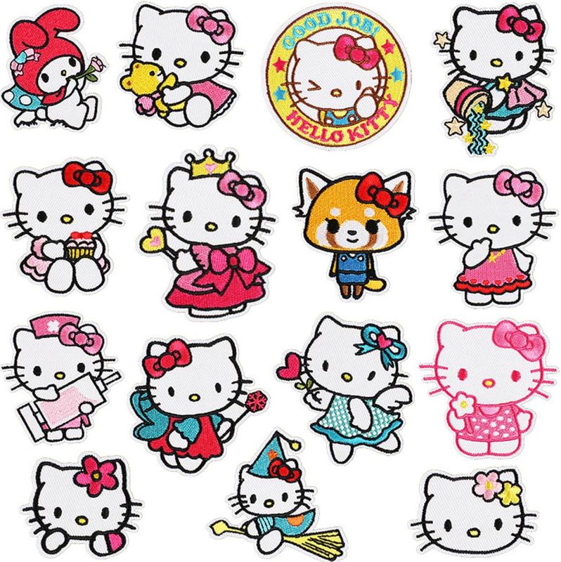 Photo 1 of 15Pcs Iron on Patches Cartoon Kitty Cat Patches Embroidered Applique Kit, Iron-on or Sew-on Applique Patches for Kids DIY Crafts,Patches for Kids Clothes Decoration