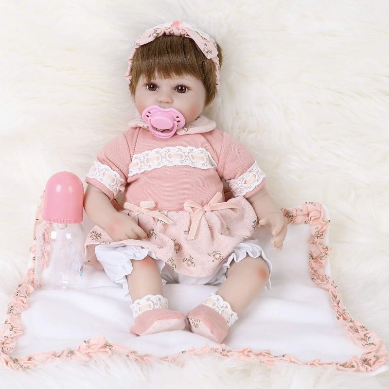 Photo 1 of ENADOLL Reborn Baby Doll Realistic Silicone Vinyl Cute Headband Baby 16 inch Weighted Soft Body Lifelike Doll Gift Set for Ages 3+(Cute Headband)