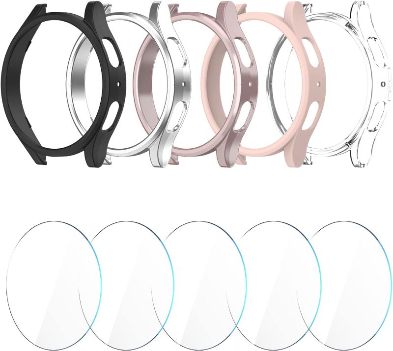 Photo 1 of [5+5 Pack] Compatible for Samsung Galaxy Watch 5 and Galaxy Watch 4 Screen Protector Case, Matte PC Bumper Cover+5 Waterprooof No Fog Up Screen Protector for Galaxy Watch 5 4 Accessories