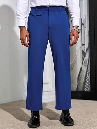 Photo 1 of PASLTER Mens Chino Pants Flat Front Slim Fit Cropped Dress Pants Casual Slacks