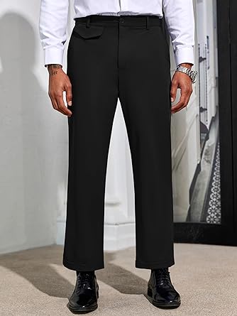 Photo 1 of PASLTER Mens Chino Pants Flat Front Slim Fit Cropped Dress Pants Casual Slacks