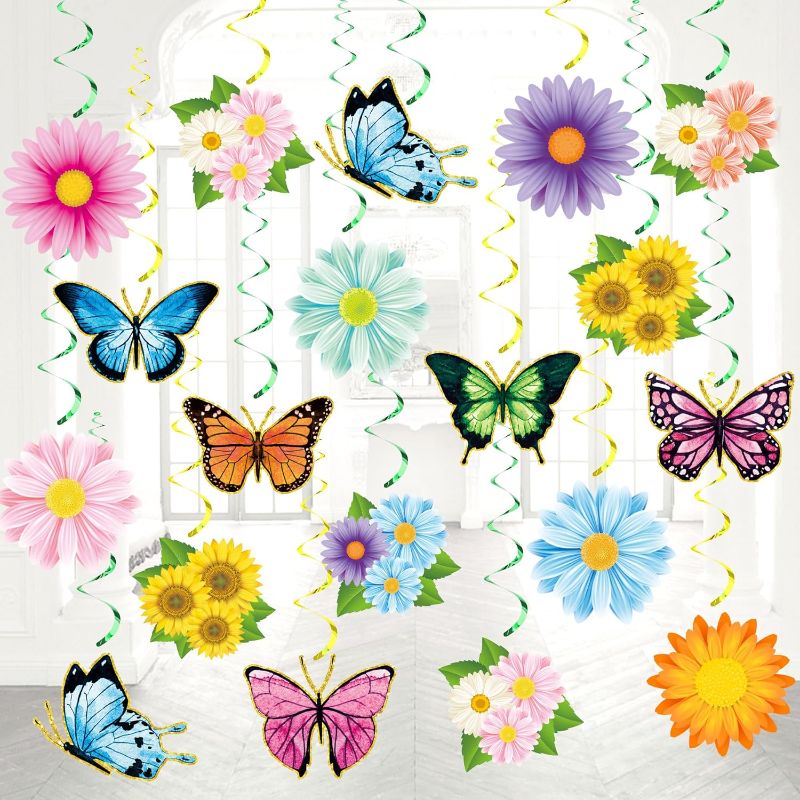 Photo 1 of (** EXAMPLE PHOTO ** )60 PCS Spring Hanging Swirls Flowers Butterfly Hanging Decorations Sunflower Ceiling Hanging Decor for Spring Summer Baby Shower Birthday Wedding Party Decoration