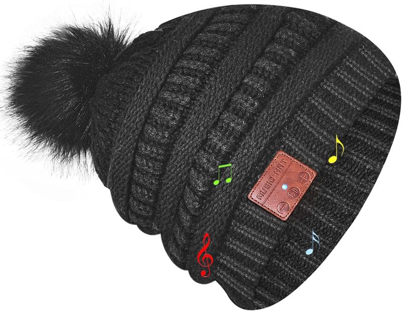 Photo 1 of (**EXAMPLE PHOTO**) Wireless Beanie Headphone hat Women Winter Warm Knit Hats Cap Pompom Music Beanie with Headphones Built-in Stereo Speakers Mic for Outdoors Sports Running Skiing Woman Men Teenagers Her Him