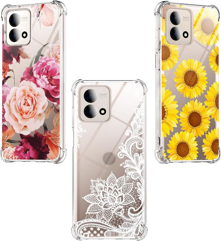 Photo 1 of (3 Pack) for Moto G 5G 2023 Case, Shock-Absorption Anti-Scratch Crystal Clear Soft TPU Bumper Protective Phone Case Cover for Motorola Moto G 5G 2023, Flower