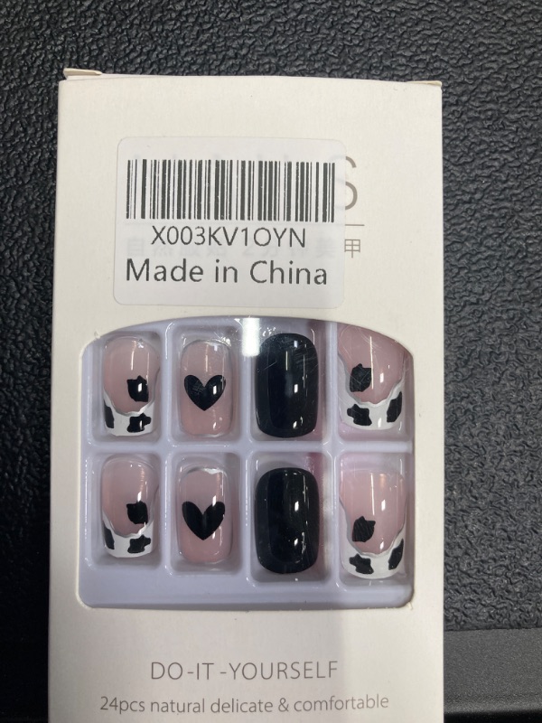 Photo 1 of 24Pcs Full Cover Reusable False Nails Kits, Glue On Nails with Cow Print Designs, Artificial Fingernails Acrylic Fake Nails for Women, Stick on Nails Coffin Shape