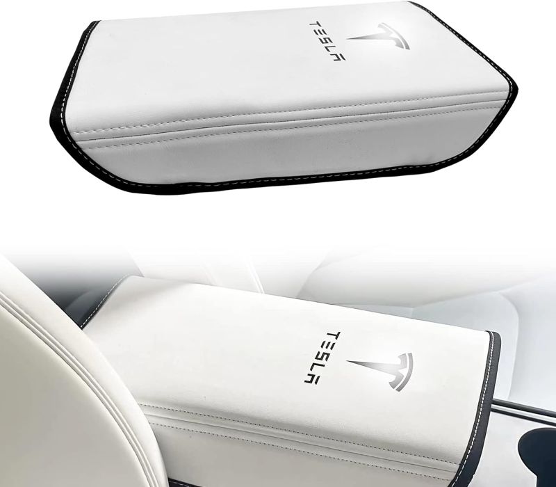 Photo 1 of *** Bundle Pack *** Upgrade Car Armrest Cover for Tesla Model 3 Model Y Accessories 2017-2022 2023 2024?PU Leather Heighten and Thicken Center Console Protector Pad,Compatible with Tesla 2023 2024(White Line) ( 3 pack ) 